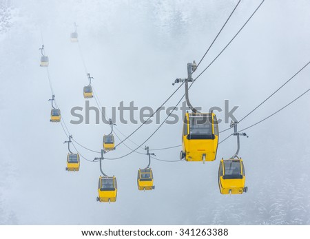 Cable cabin lifts (Mayrhofner bergbahnen) in a ski resort Mayrhofen to Penken peak - Zillertal region, Austria