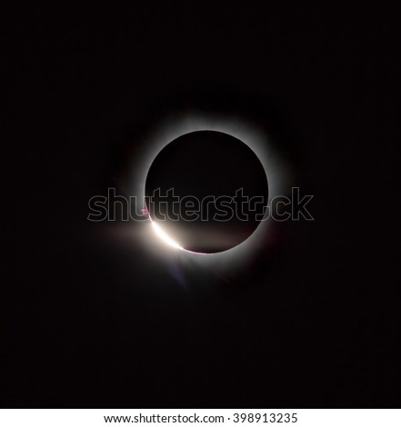 Diamond ring, prominence and internal corona (second contact). Total solar eclipse March 9, 2016. An observation from Tidore island. Maluku Utara, Indonesia (Original photo! Not NASA public pictures!)