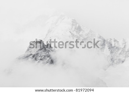 The himalayan peak near Mt. Everest in the fog