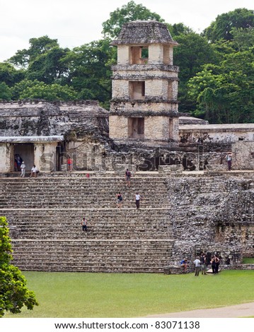 The old tower on the ruins of Palenque, Mexico