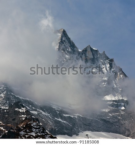 The himalayan peaks in the mist -Mt/ Everest region, Nepal
