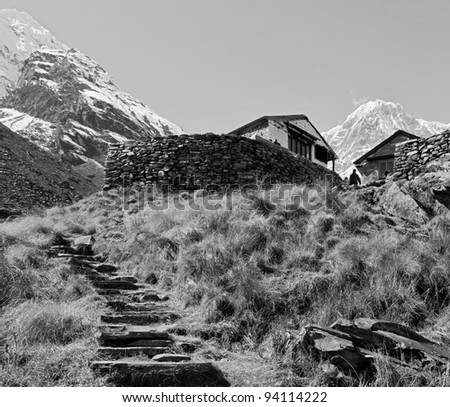 Stairway to the Annapurna base camp (black and white) - Nepal, Himalayas
