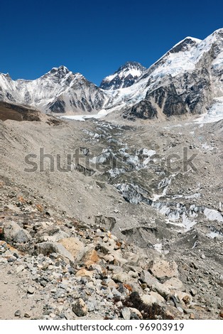 View of the Nuptse and Khumbutse peaks from the Khumbu glacier - Mt. Everest region, Nepal