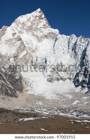 View of the Mt. Everest region from Gorak Shep to Kala Patthar and Pumo Ri, Nepal