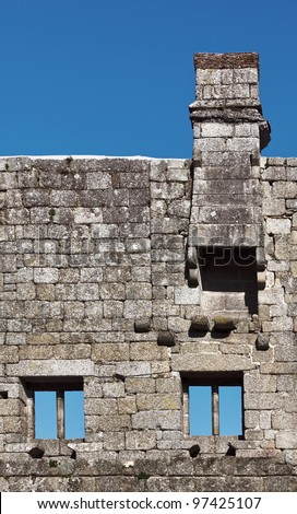 shattered wall inside the Guimaraes Castle, Portugal