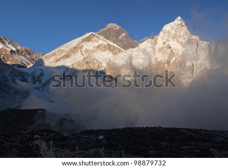 High resolution panorama of the Mt. Everest and Nuptse in the evening - Nepal