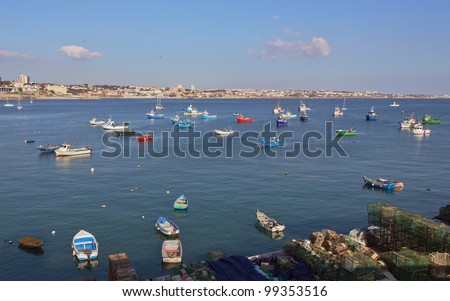 Fishing boats floating in the fish port of Cascais - Portugal
