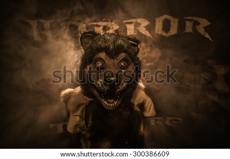 Scary werewolf. Man in suit werewolf.