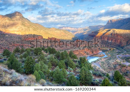 Salt River Canyon at sunrise, catching day\'s first rays.