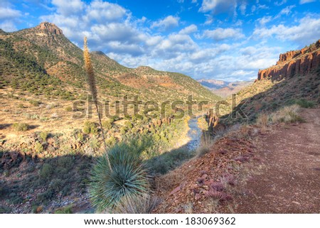 Salt River Canyon at sunrise, catching day\'s first rays.