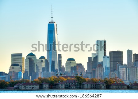Manhattan skyline with One World Trade Center building.