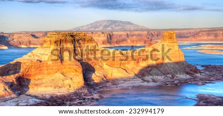 Glen Canyon National Recreation Area, Alstrom Point, Lake Powell at sunset.