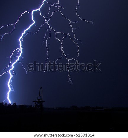 Lightning Bolt Strike at Night in the Country