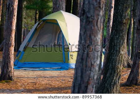 Tent Camping in the Woods at a Wilderness Campsite