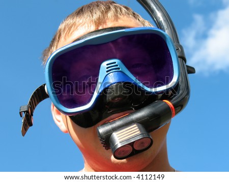 Man in a diving mask. Funny picture.
