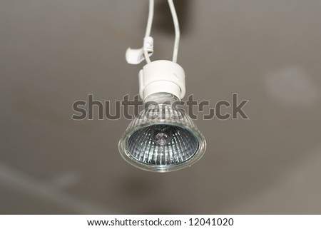 Halogen lamp on a electric wire.