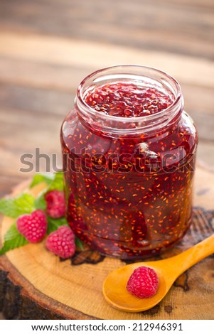 Homemade raspberry jam in the jar