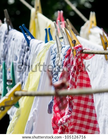 washing on the line with colorful pegs