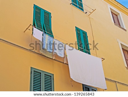 laundry line in a building facade