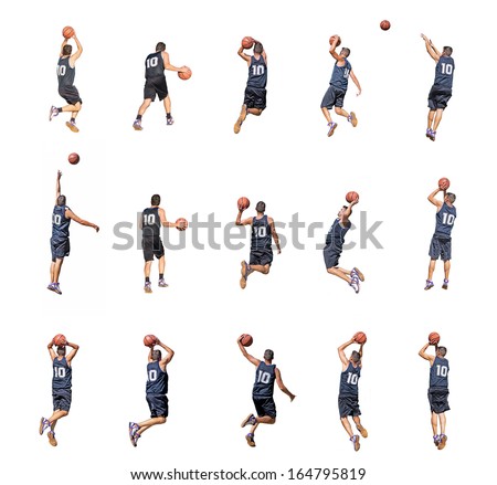 fifteen basketball player silhouettes on white background