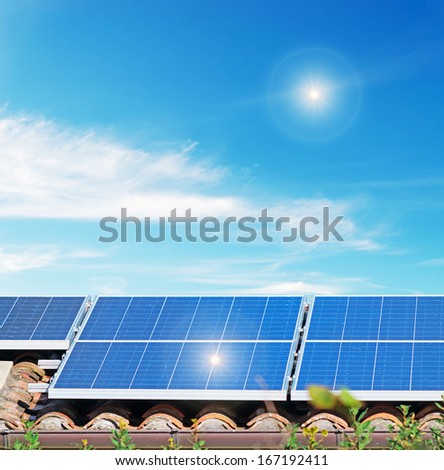 solar panels under a bright sun