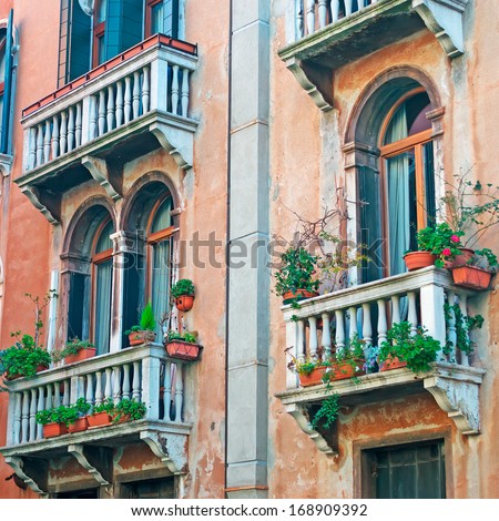 old balconies in a Venice colorful building