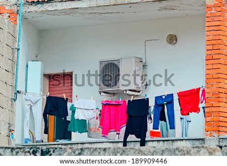laundry line in a unfinished building