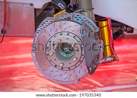 close up of a rally car disk brake
