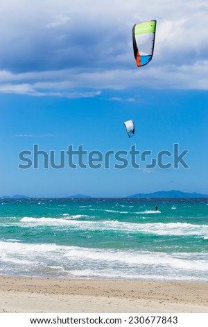 kite surf on a windy spring day in Sardinia