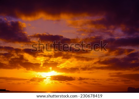 cloudy sunset over Alghero coastline, Sardinia