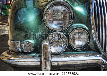 close up of a classic car front view in hdr tone mapping effect