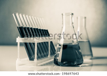 Abstract set of different chemistry glassware in a lab
