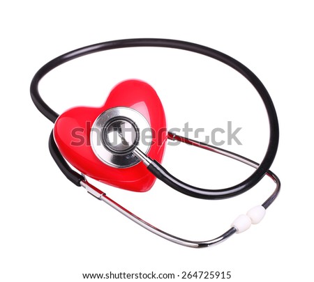 stethoscope check red heart isolated on white background
