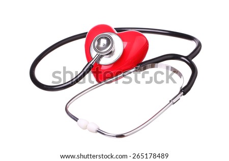 stethoscope check red heart. hear tool  isolated on white background