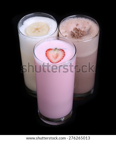 milkshakes chocolate flavor ice cream set collection isolated on black background