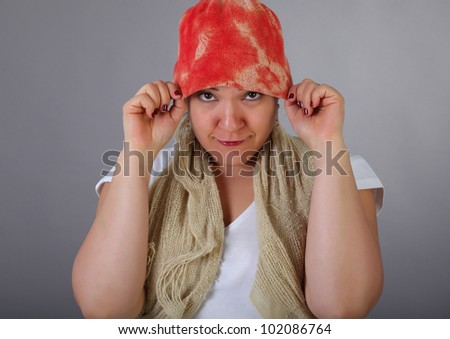 Nice over weight woman in red hat