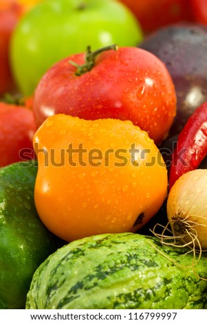 autumn vegetables, tomatoes, onions, peppers, eggplant, pumpkin
