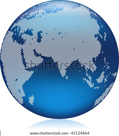 Earth Globe Asia. of shiny blue Earth globe
