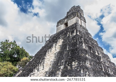 Temple of the Grand Jaguar/ Tikal Temple I/ The Temple of the Grand Jaguar also called Temple I sits high in the jungle of Tikal National Park in Guatemala.