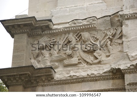 Frieze sculpture of Roman battle against the Gauls, Arch of Triumph, Orange, France
