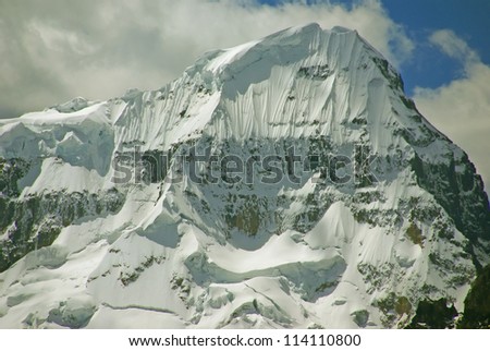 Steep snow faces on Andes mountain,  Trapecio,  Cordillera Huayhuash, Andes, Peru, South America