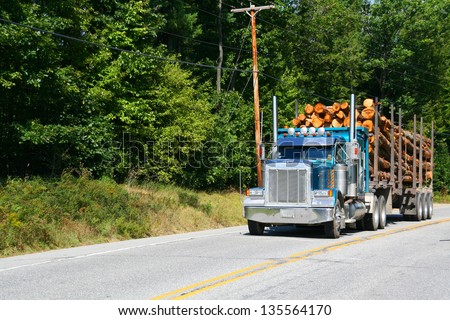 Logging truck on highway near Skohegan, Maine