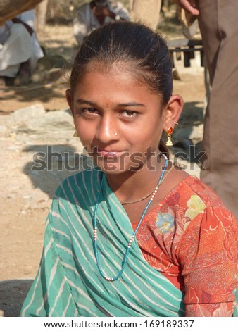 RAJASTHAN,  INDIA - DEC 1, 2009 - Unidentified young Indian woman poses for her portrait on  Dec 1, 2009 in Rajasthan, India.