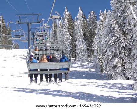 Steamboat Springs, Colorado - Jan 30 - Skiers Ride The Chairlift For Another Run On Jan 30, 2010, In Steamboat Springs, Colorado