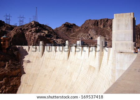 Face of Hoover Dam, Lake Mead , Colorado River on the border of Arizona and Nevada