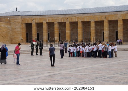 ANKARA, TURKEY - MAY 21, 2014 -  Unidentified school children on a field trip to lay a wreath at the  Ataturk Mausoleum,  Ankara, Turkey
