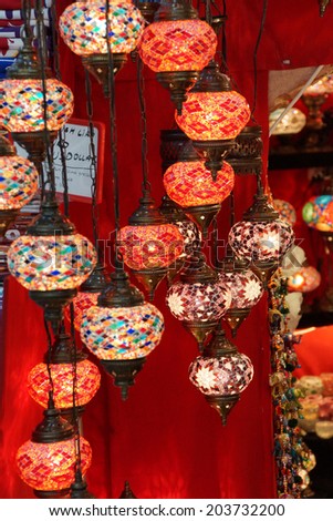 Exquisite glass lamps and lanterns in the Grand Bazaar (Kapali carsi ) in Istanbul, Turkey