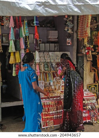 TIRUPATI, INDIA - NOV 26 - Hindu women browse the market  on Nov 26, 2009, in Andhra Pradesh, India.
