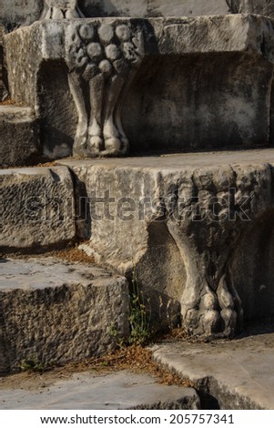 Lion\'s foot sculpture, seats of odeon Boulouterion Aphrodisias,  Turkey