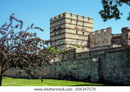 Theodosian Land walls of the Byzantine Empire near Edirnekapi,  in Istanbul, Turkey